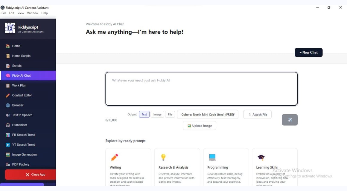 Fiddyscript Fiddy AI Chat workflow screenshot