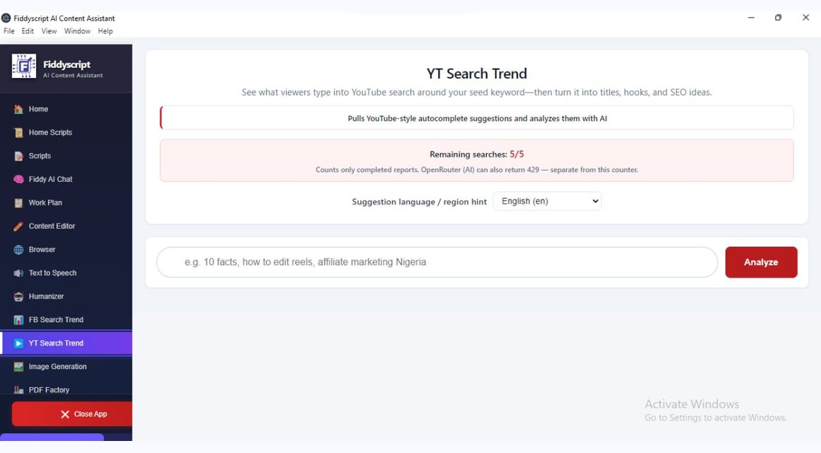 Fiddyscript YT Search Trend workflow screenshot